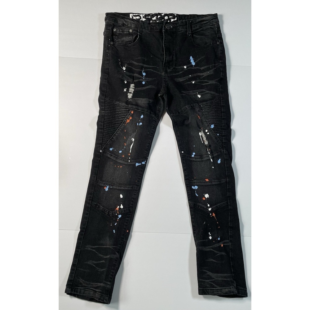 Black Jeans Paint Splash Grunge Skater Pants 2022 (32X27) RScoop Men's 34x30